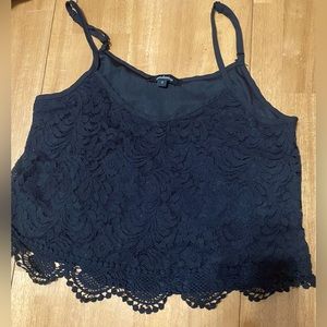 Ambiance Black Lace Spaghetti Strap Crop Top Size Small